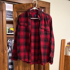 100% Cotton George Red and Black Checkered Flannel Shirt